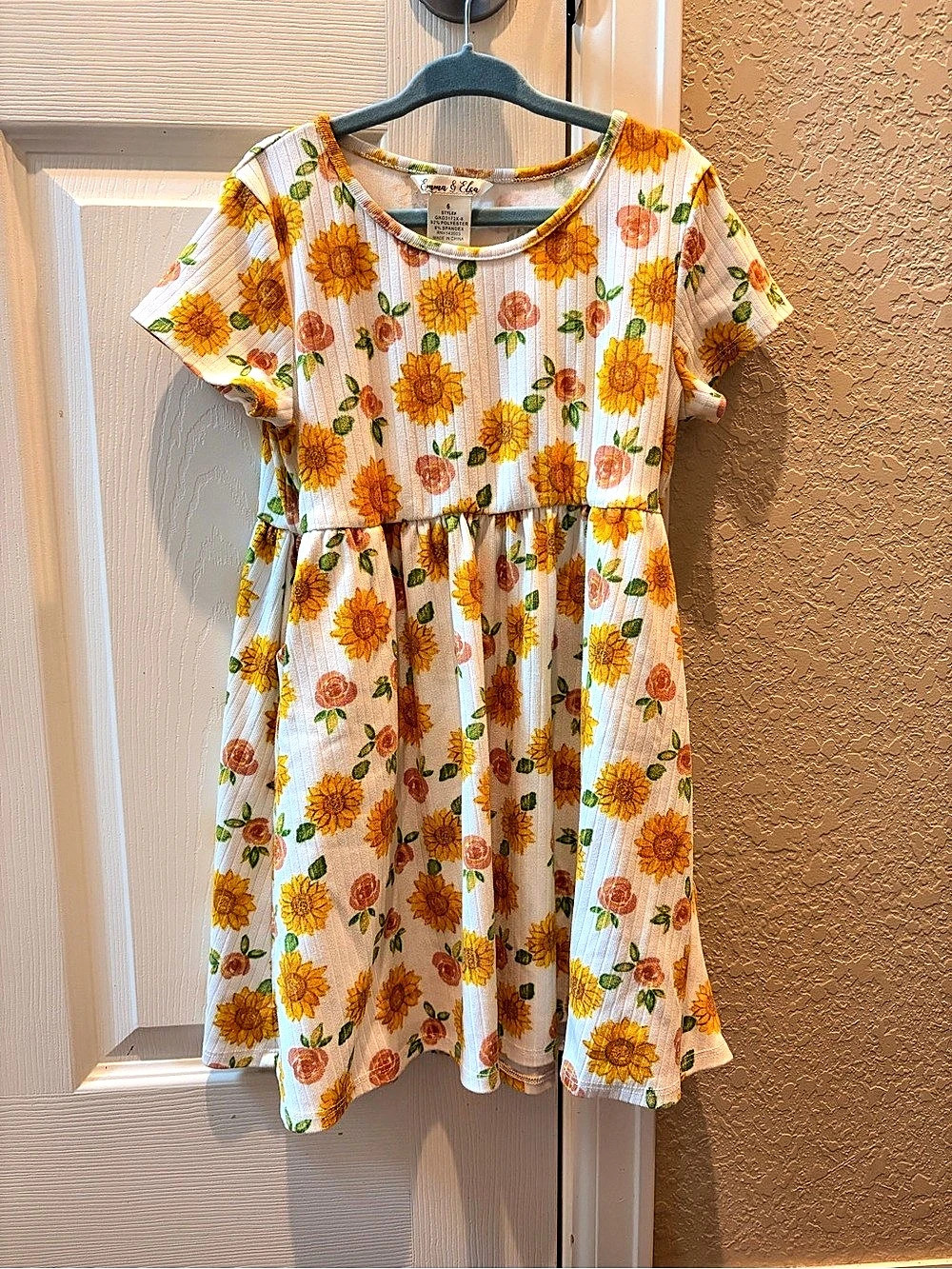 Emma & Elsa Sunflower Rose Print Ribbed Dress Girls Size 6